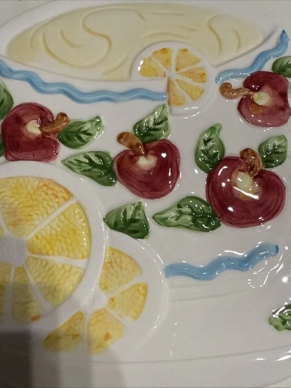 Ceramic Teacup Decorative Accent with Lemons and Cherries Wall Hanging.